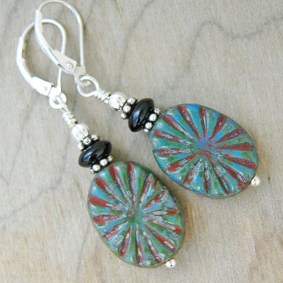 Kachina Jewelry Jewelry - Sterling Silver Leverback Southwestern Earrings